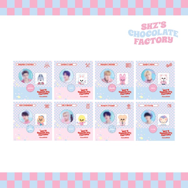 STRAY KIDS OFFICIAL MERCH [SKZ'S CHOCOLATE FACTORY SKZOO] PIN BUTTON SET  with 1 Photocard